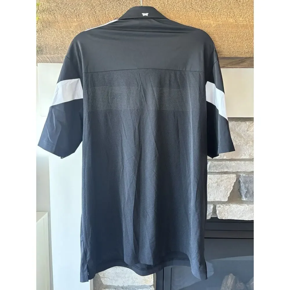 PXG Polo Shirt Mens Large Black White Performance Stretch Laser Cut Golf Preppy - Picture 5 of 9